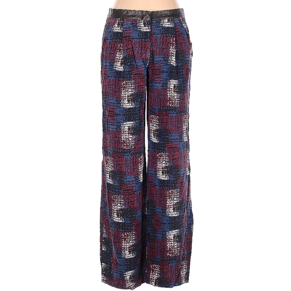 Jenni Kayne 100% Silk Mid Rise Wide Leg Pants With Leather Waistband